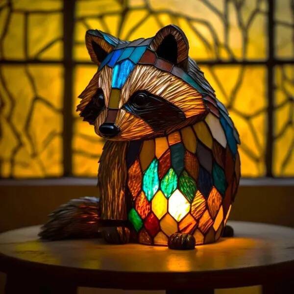 Filou | Magical Raccoon Lamp Made of Colored Glass