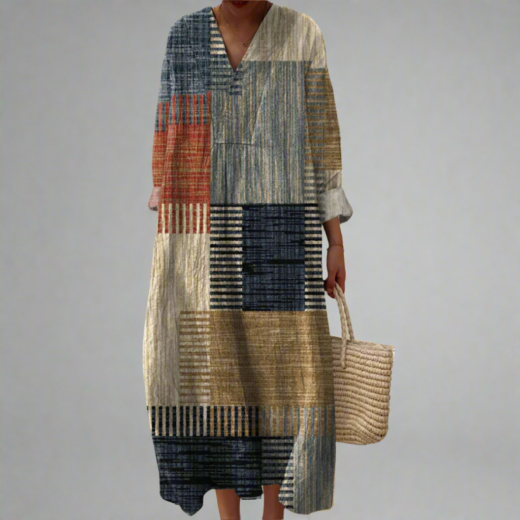 Harriet™ | Casual maxi dress in patchwork style in earth tones