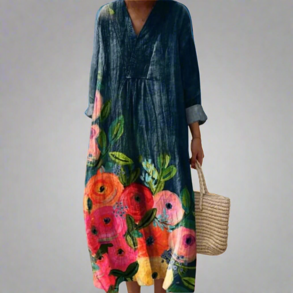 Poppy™ | Watercolor Flowers Cotton Midi Dress