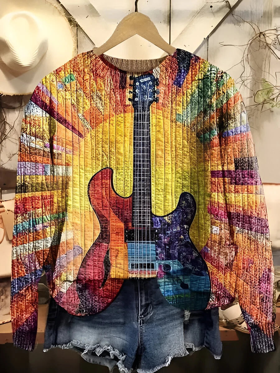 Willow - Boho Guitar Print Sweatshirt