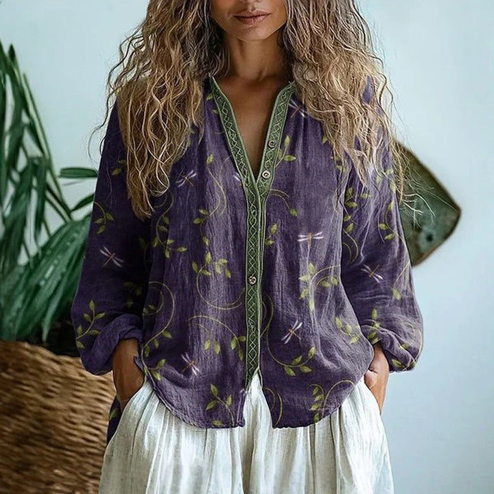 Diane | Vintage Leaf Print Blouse