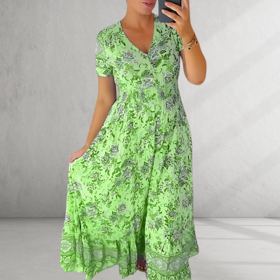 Alegra - Print Cozy V-neck Long Dress