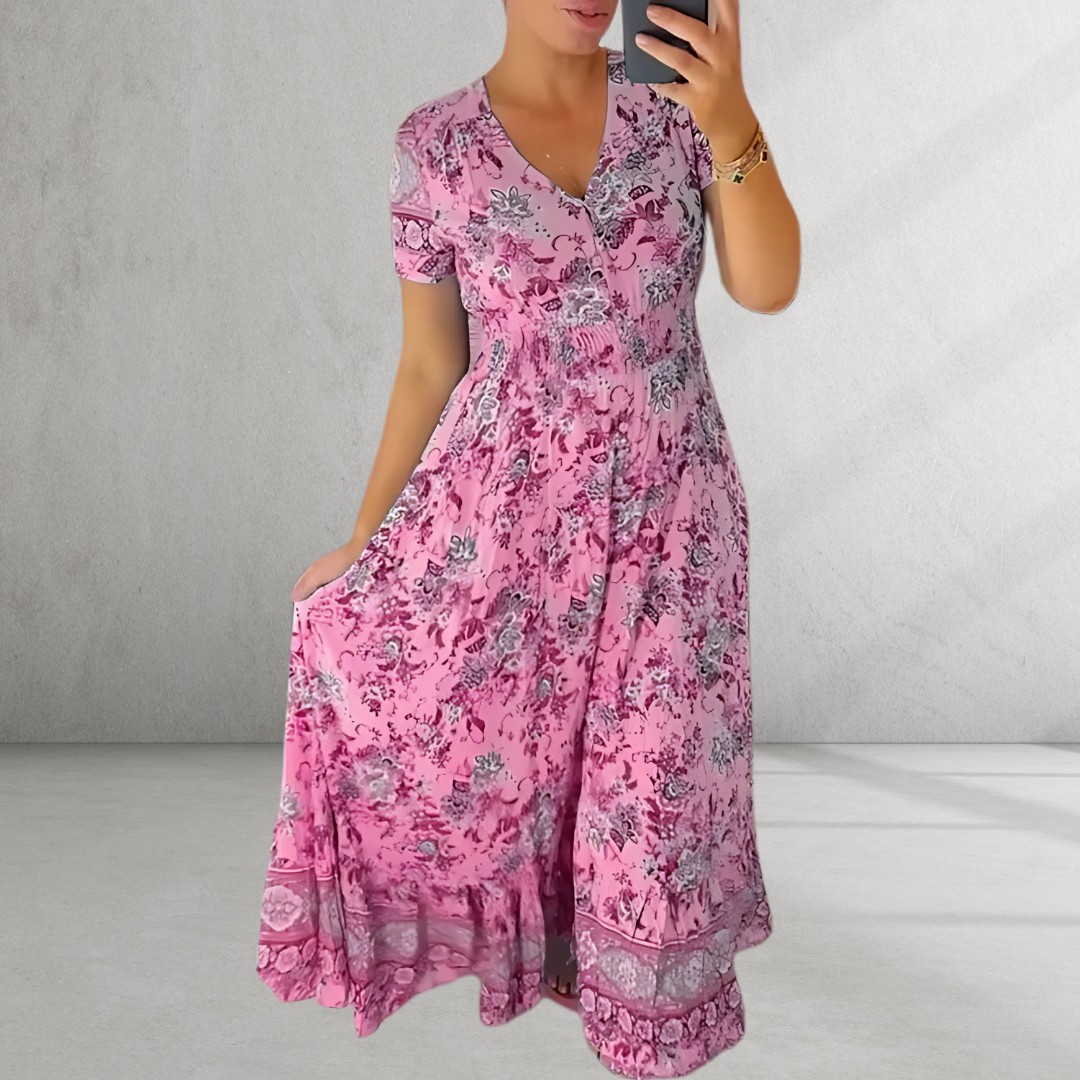 Alegra - Print Cozy V-neck Long Dress