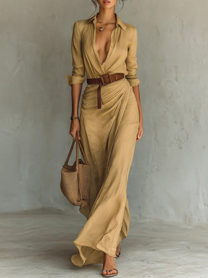 Isabella | Elegant Long Sleeve Belted Dress