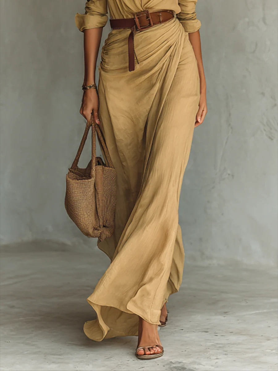 Isabella | Elegant Long Sleeve Belted Dress