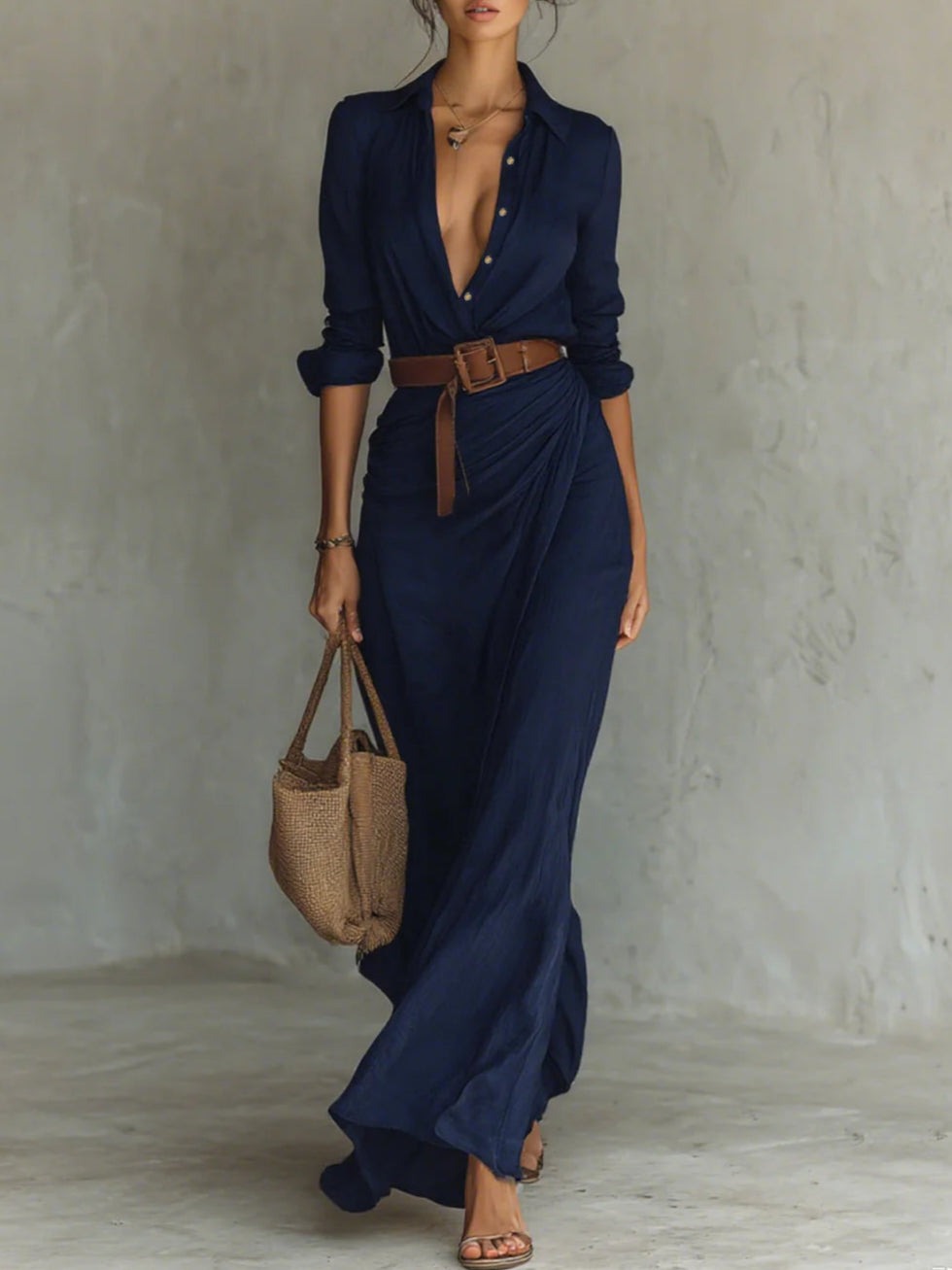 Isabella | Elegant Long Sleeve Belted Dress