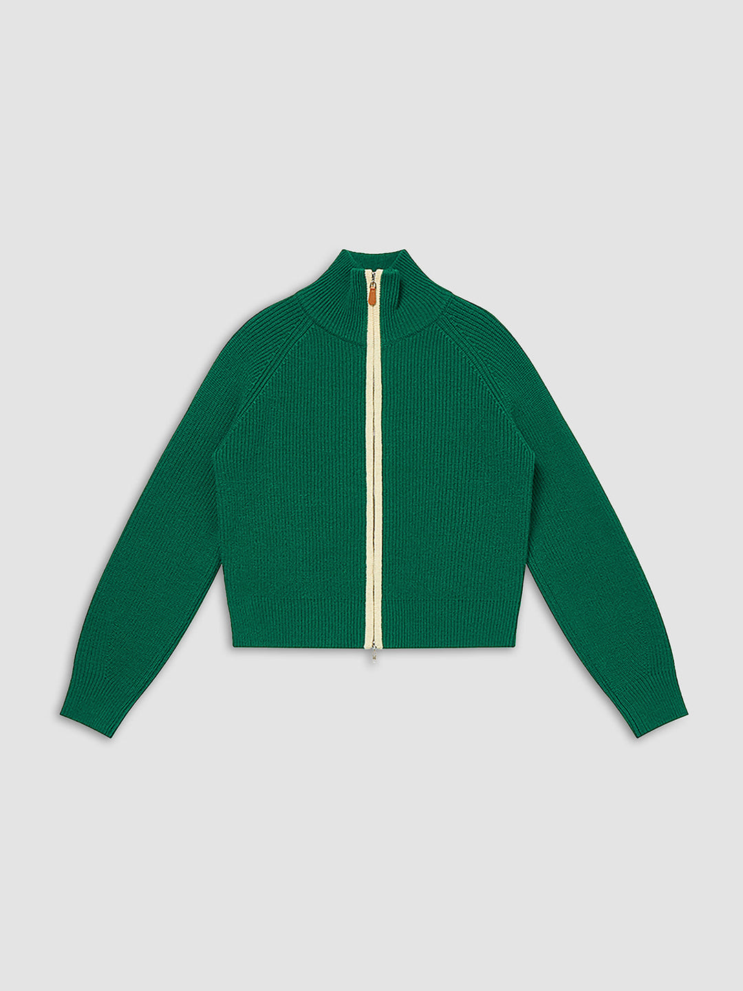 Margaret – Two-Way Zip Contrast Trim Cardigan