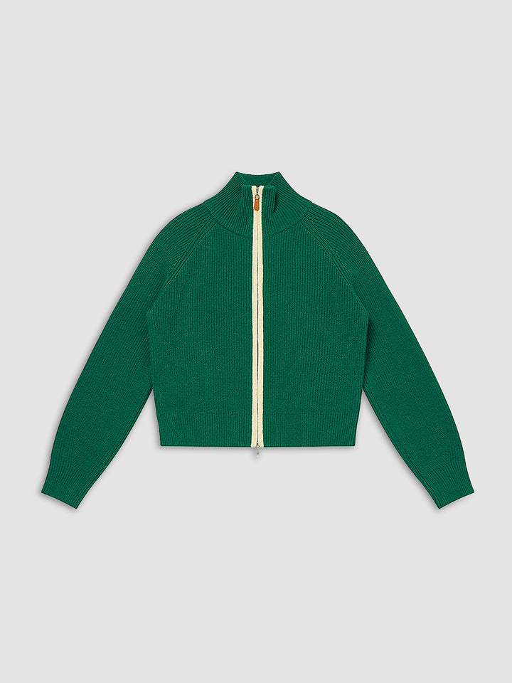 Margaret – Two-Way Zip Contrast Trim Cardigan