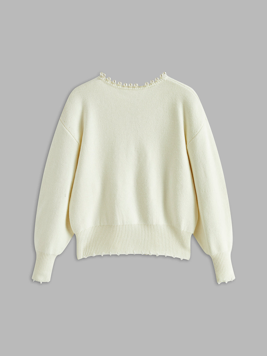 Anna – Pearl Trim Ripped Hem Cardigan