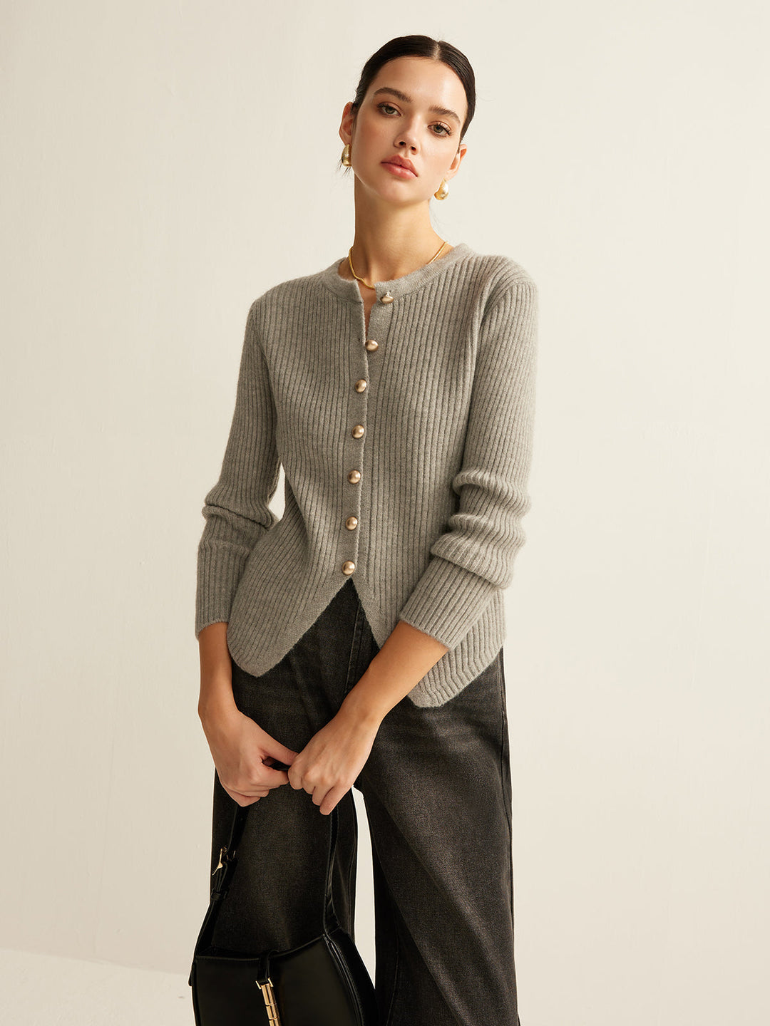 Janet | Gray Button Down Split Cardigan