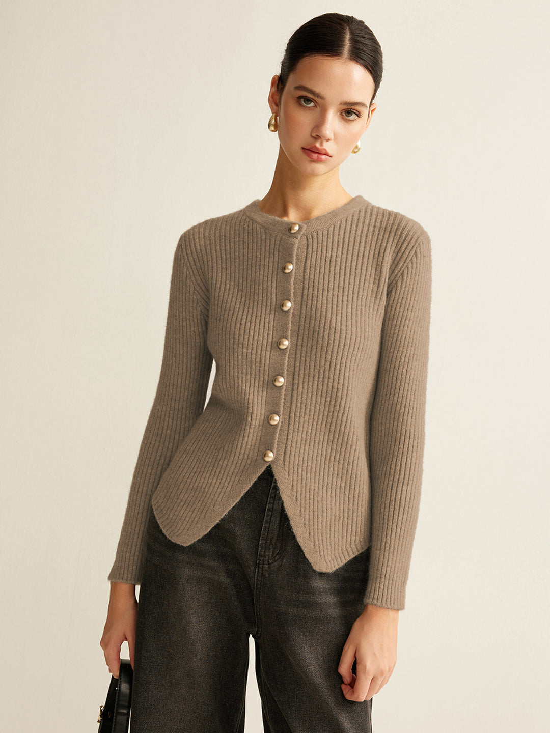 Janet | Camel Button Down Split Cardigan