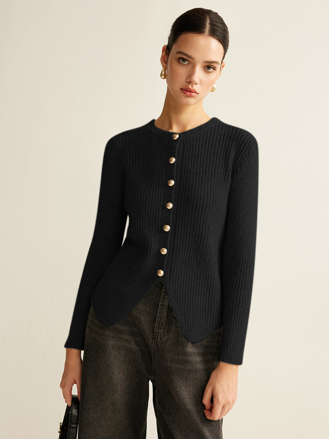 Janet | Black Button Down Split Cardigan