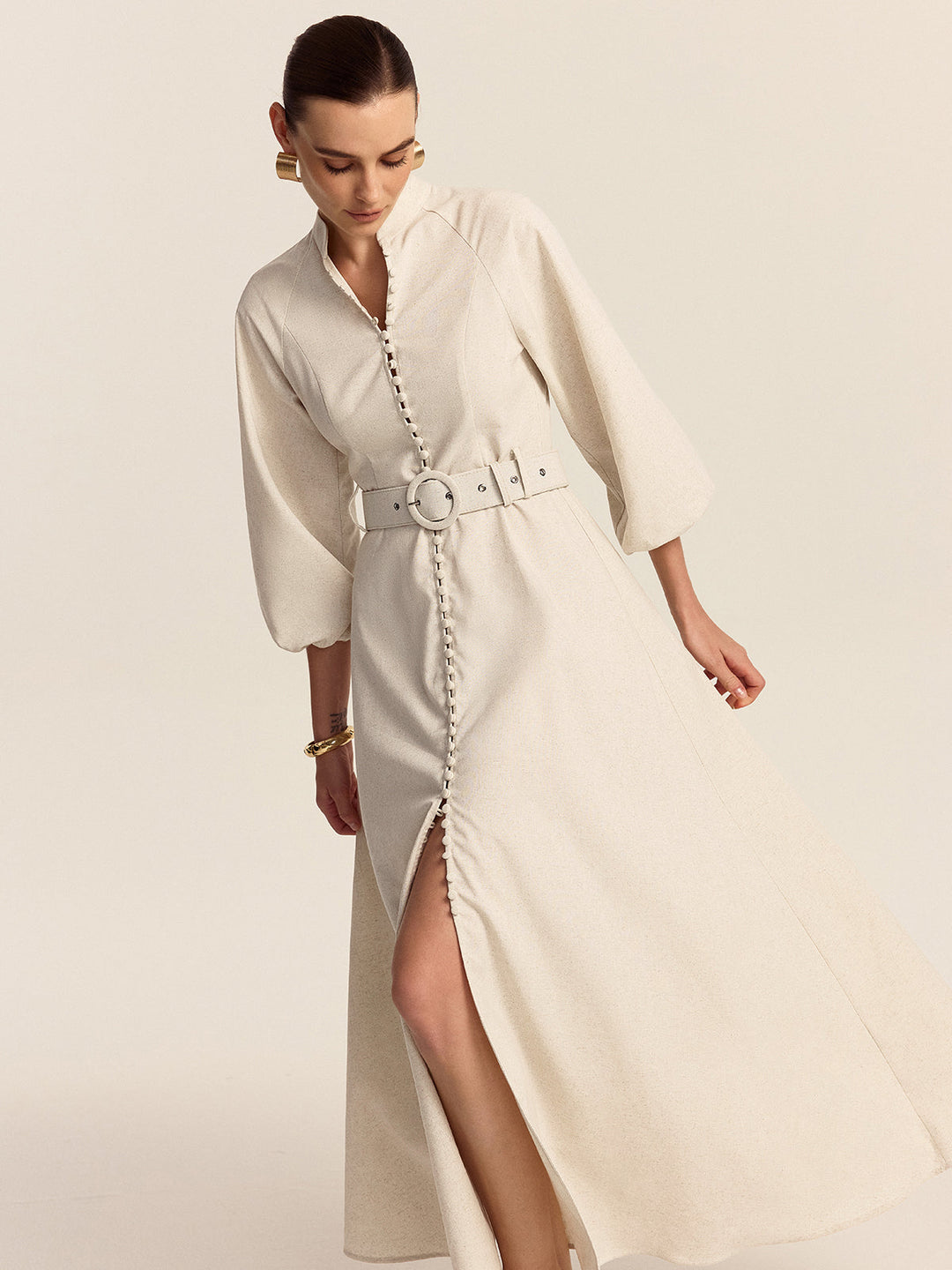 Anna – Belted Button Front Maxi Dress