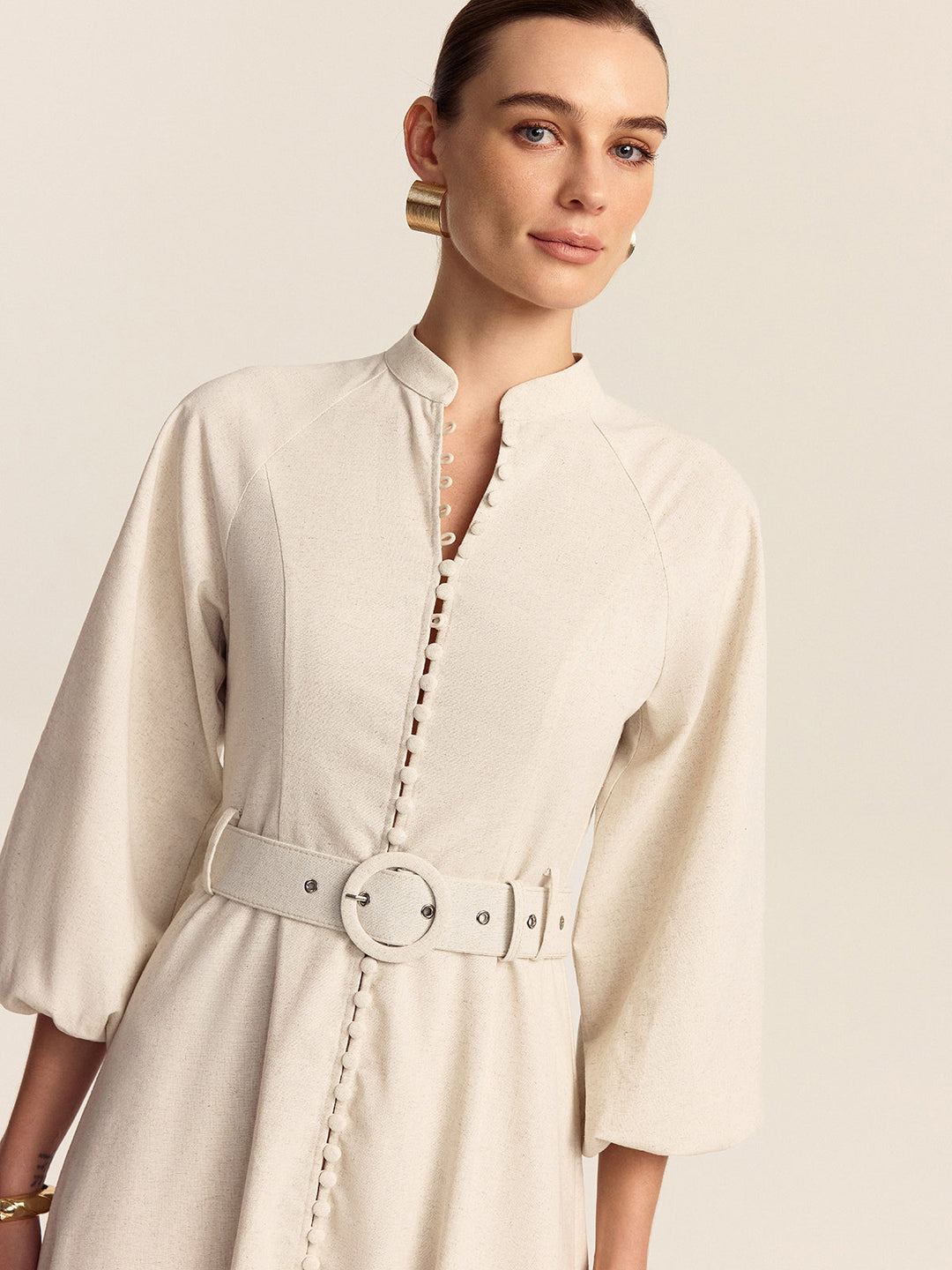 Anna – Belted Button Front Maxi Dress