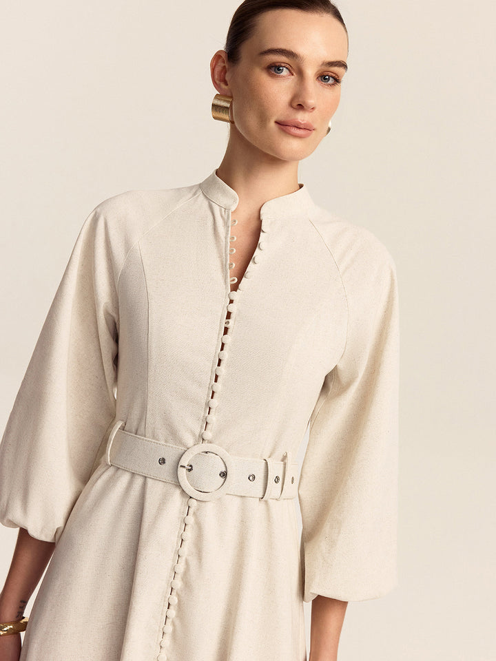 Anna – Belted Button Front Maxi Dress
