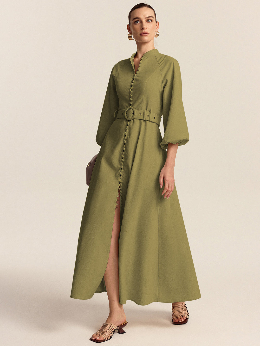 Anna – Belted Button Front Maxi Dress