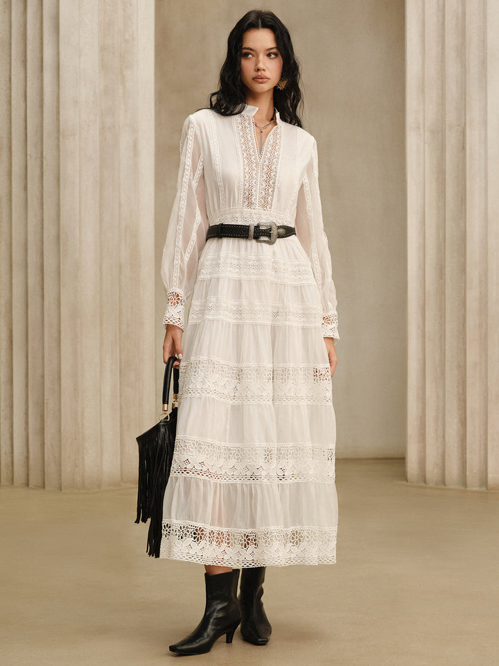 Margaret – Semi-Sheer Lace Panel Maxi Dress