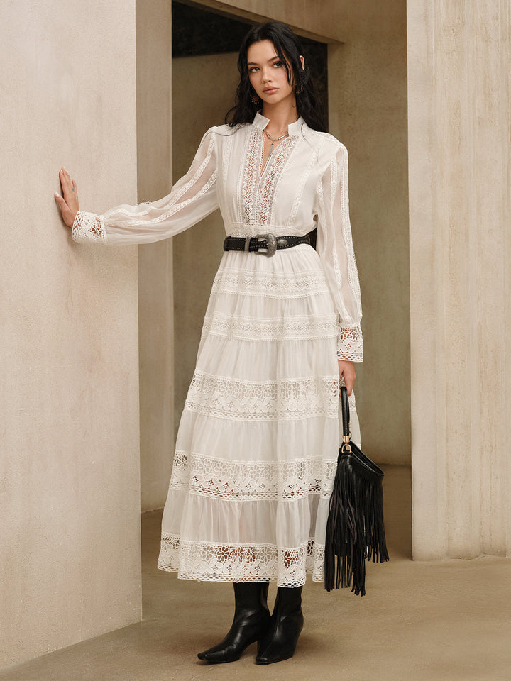 Margaret – Semi-Sheer Lace Panel Maxi Dress