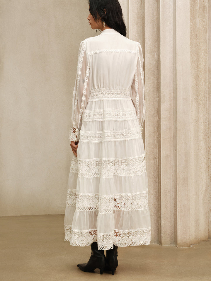 Margaret – Semi-Sheer Lace Panel Maxi Dress