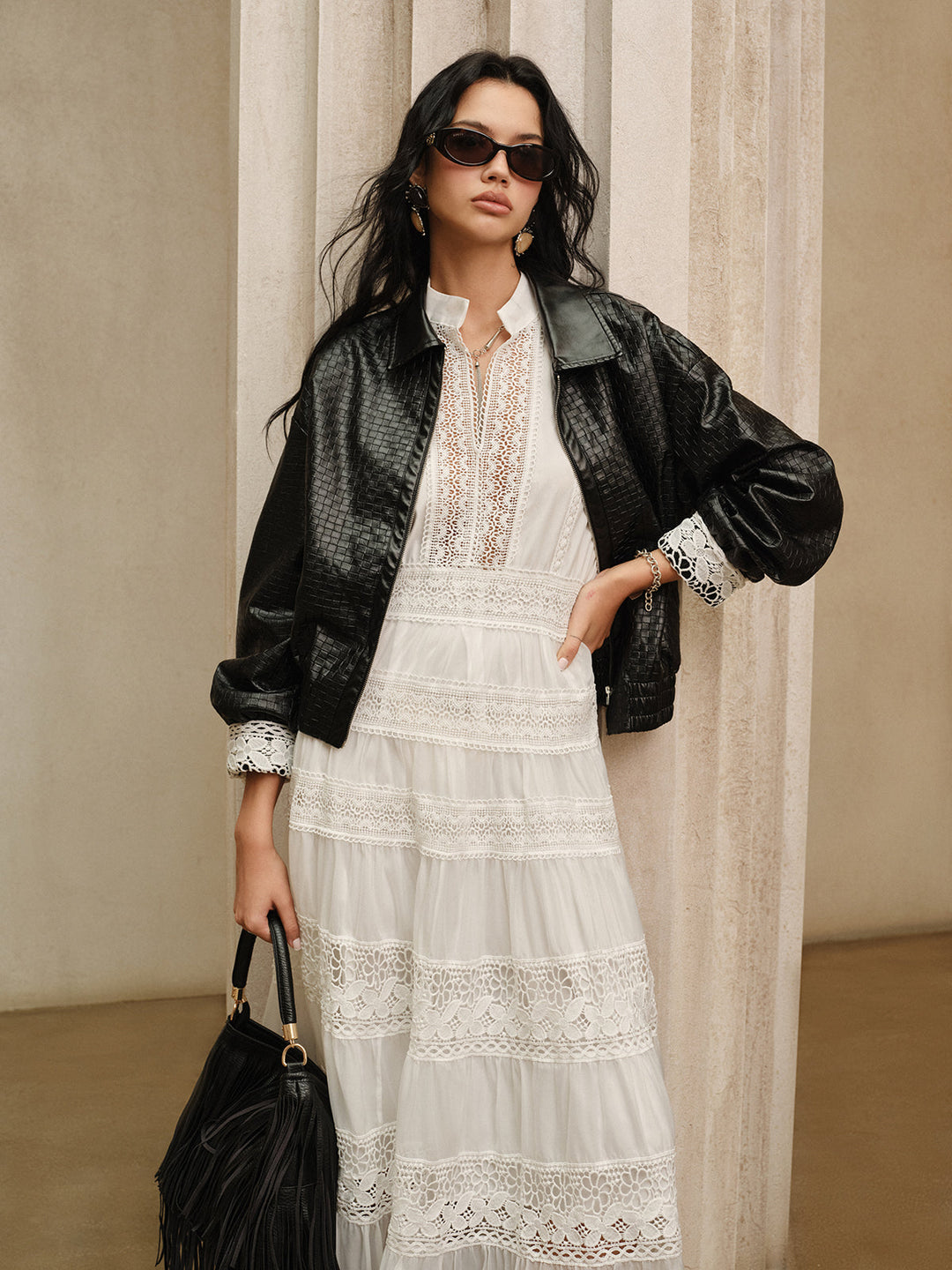 Margaret – Semi-Sheer Lace Panel Maxi Dress