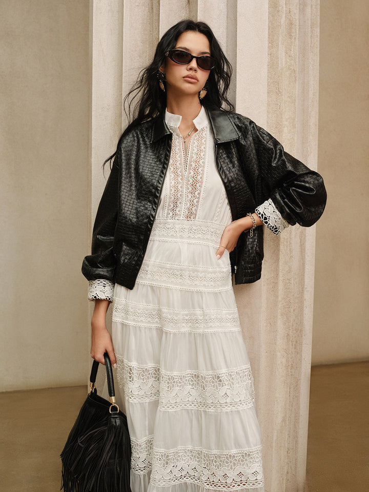 Margaret – Semi-Sheer Lace Panel Maxi Dress