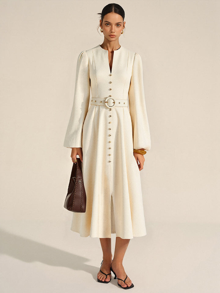Margaret – Button Front Belted Midi Dress