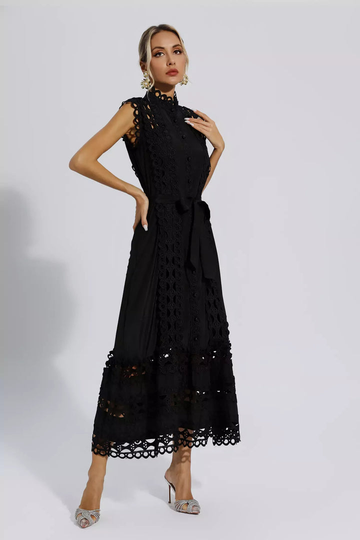 Siera™ | Black Sleeveless Hollow Dress
