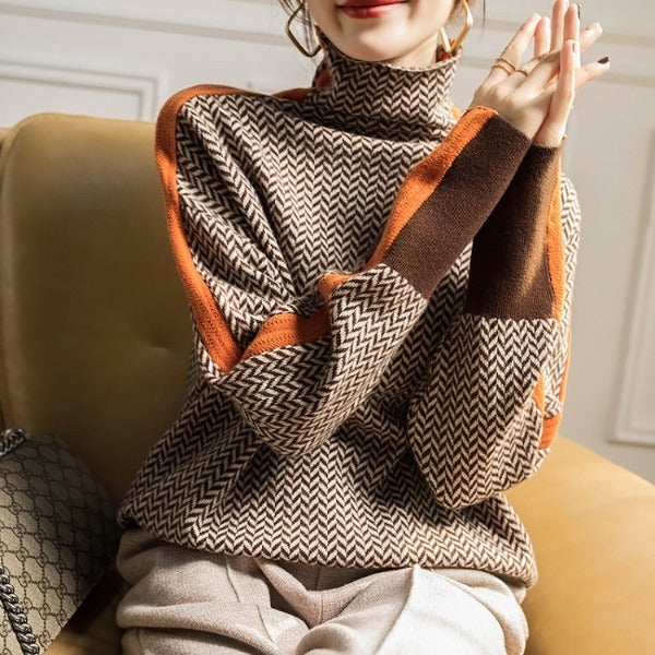 Jacqueline | High Neck Sweater with Striking Contrast Stripes