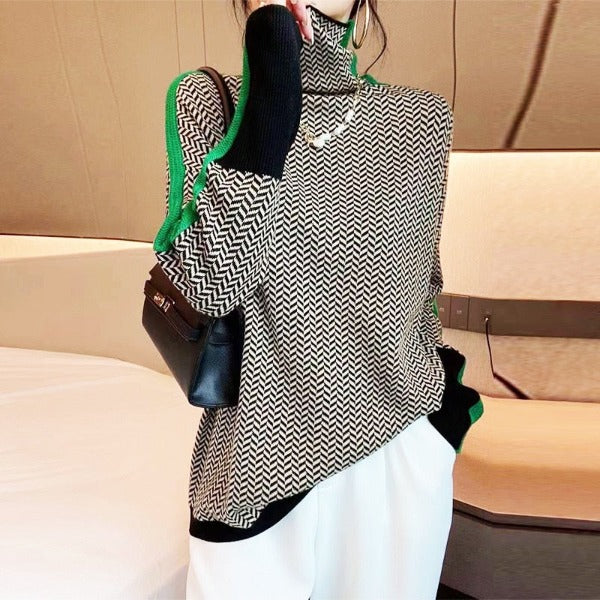 Jacqueline | High Neck Sweater with Striking Contrast Stripes
