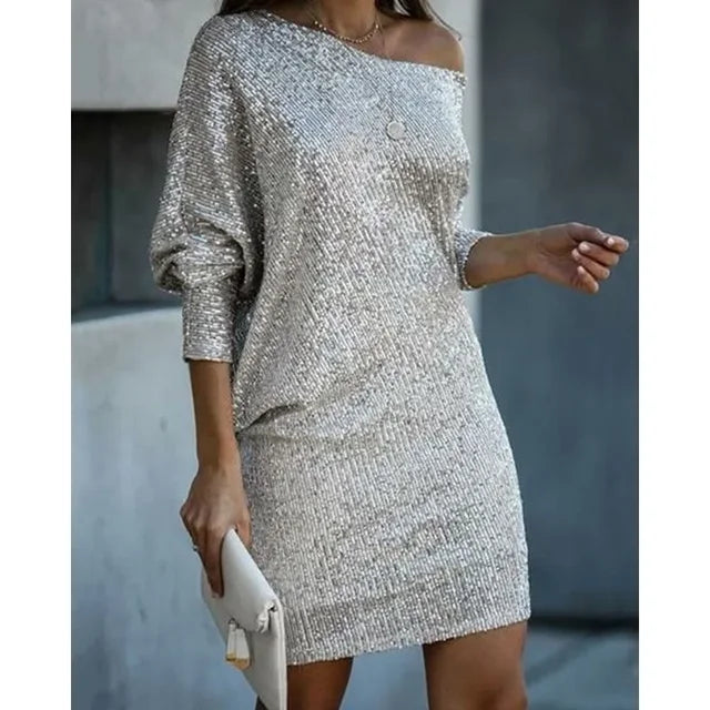 Noir - Off-Shoulder Sequin Mini Dress