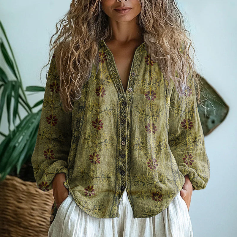 Diane | Vintage Leaf Print Blouse