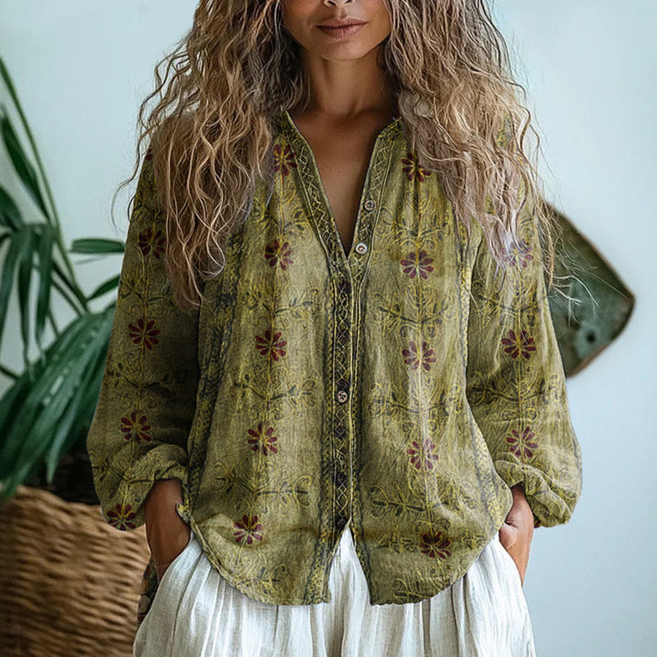 Diane | Vintage Leaf Print Blouse