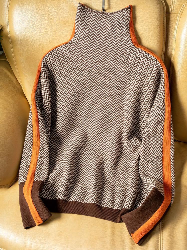 Jacqueline | High Neck Sweater with Striking Contrast Stripes
