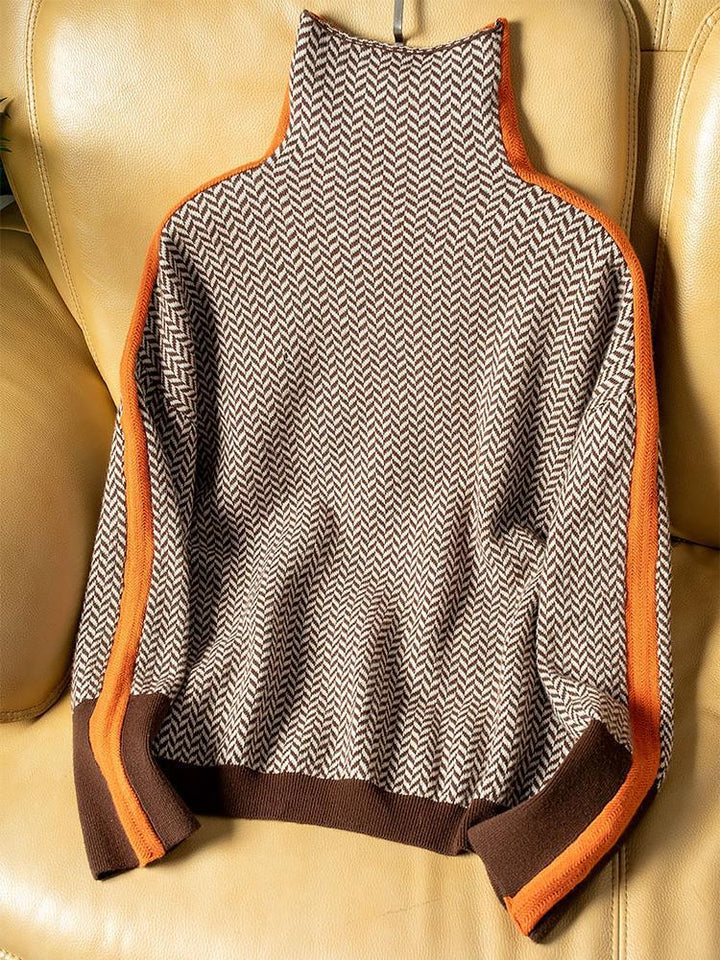 Jacqueline | High Neck Sweater with Striking Contrast Stripes