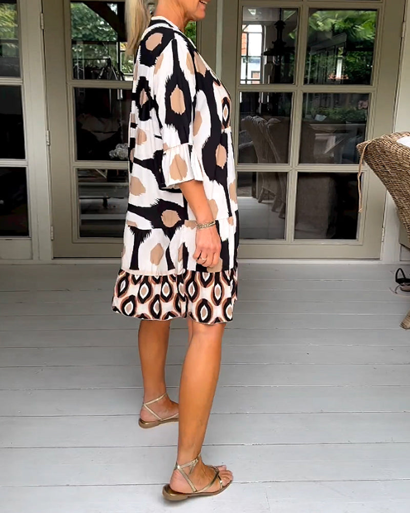 Laura -  Stylish Print Dress with 3/4 sleeves